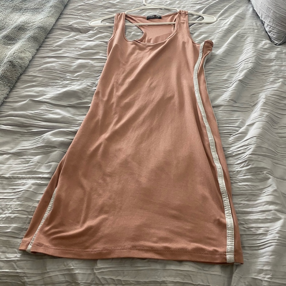 Pink stripped mini dress.